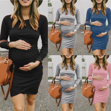 Load image into Gallery viewer, Round Neck Long Sleeve Maternity Dress
