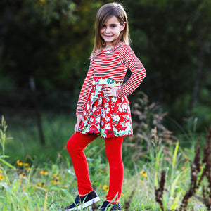 AnnLoren Little & Big Girls Boutique Red Christmas Floral Holiday