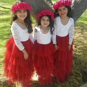 Lace Girls Long Dress Kids Pageant Clothes Children Tutu Layered Dress