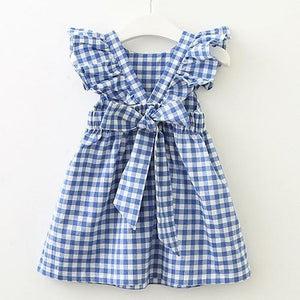 New Summer Flying sleeve Plaid Baby Girl Clothes Ruffles Backless