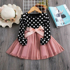 Girls Autumn Dress Full Sleeve Children's Clothes Fashion Polka Dots
